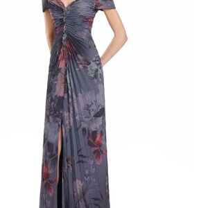 Brand new Alexander by Daymor gown.  Elegant Floral Maxi Dress in Gray and Red